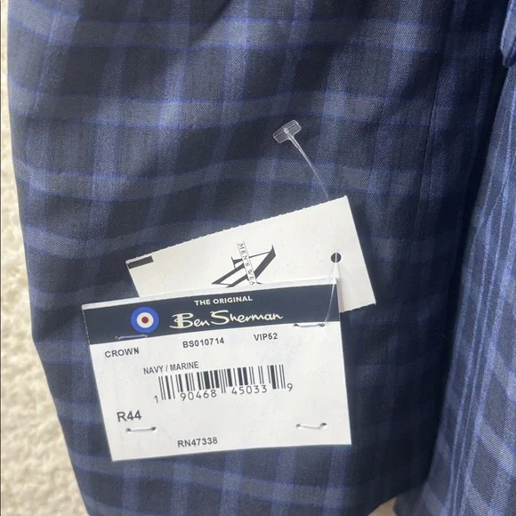 NWT Ben Sherman Mens Navy Blue Plaid Blazer Sport Coat Size 44R - Picture 14 of 16